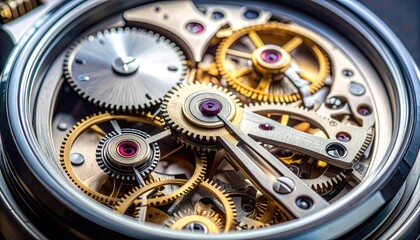 Intricate Clockwork Mechanism CloseUp With Golden Gears And Ruby Jewels In Macro Photography With Shallow Depth Of Field