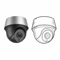 High-Tech Dome Surveillance Camera Detailed Realistic View and Crisp Technical Line Art Representation Vector