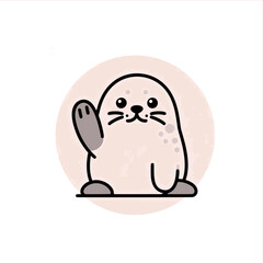 Adorable baby seal waves hello, a charming illustration perfect for children's books and educational materials, with a friendly, welcoming vibe for any project