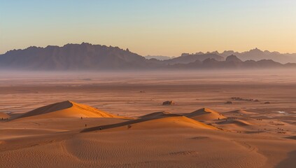 Panoramic landscape of a desert region featuring mountains, highlighting erosion risk
