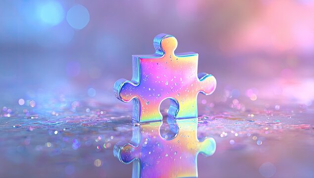Holographic puzzle piece on a glittery surface - Powered by Adobe