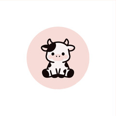 Adorable cartoon cow character sitting sweetly, perfect for children's books, farm themes, and cute designs, with a touch of whimsy and playful charm