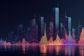 Abstract cityscape with vibrant digital lines