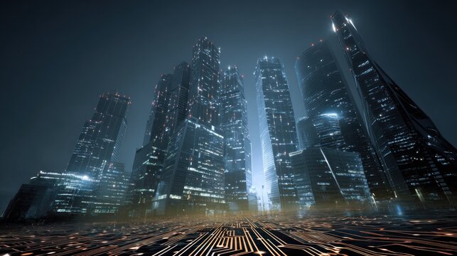 Futuristic cityscape at night