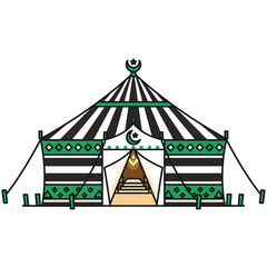 Vibrant tent illustration with crescent moon, perfect for Ramadan celebrations and cultural events, adding a touch of festive spirit to your designs