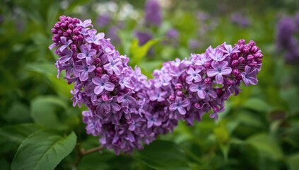 Purple lilacs alongside green foliage, ideal for a nature-themed design