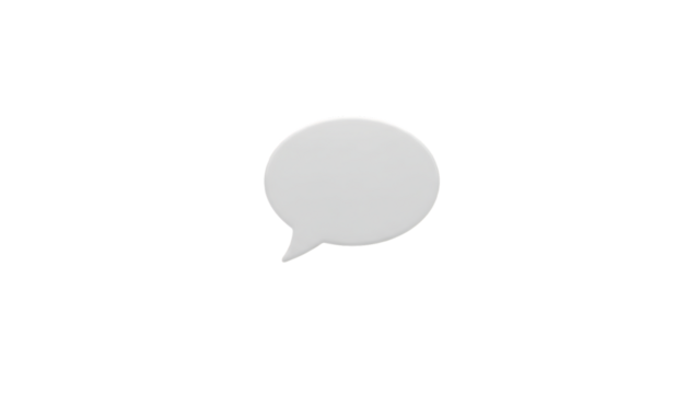 White speech bubble with rounded edges and a pointed tail isolated on a transparent background