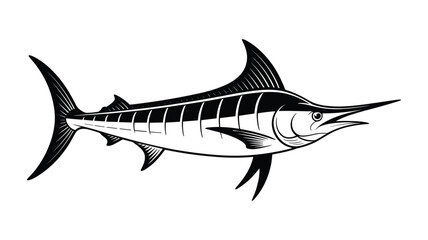 Stylized Black and White Illustration of a Marlin Fish billfish seafood