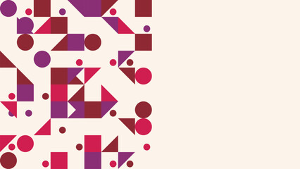 Abstract Geometric Pattern with Squares Circles and Triangles in Burgundy and Purple