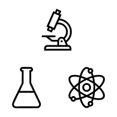 Science Class Icon Set Microscope Flask Atom Outline Vector