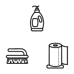 Kitchen Hygiene Icon Set Dish Soap Scrub Brush Paper Towel