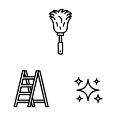 Spring Cleaning Icon Set Duster Ladder Sparkle Outline Art