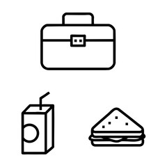 School Lunch Icon Set Lunch Box Juice Sandwich Outline Line