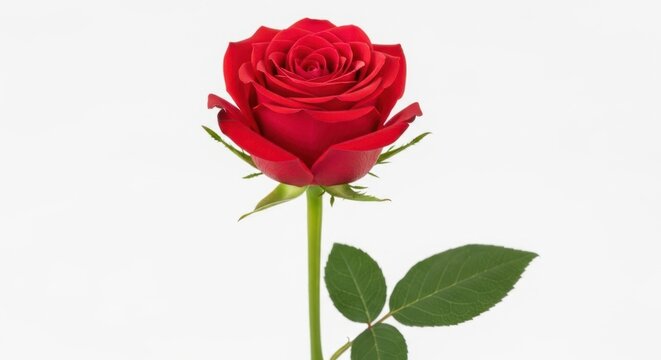 Single red rose isolated on white background