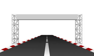 Naklejka premium road track with start finish iron gate vector illustration isolated on white background.
