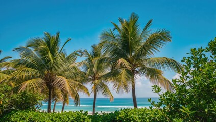 Fototapeta premium Coconut palm trees, vibrant tropical setting, seasonal change