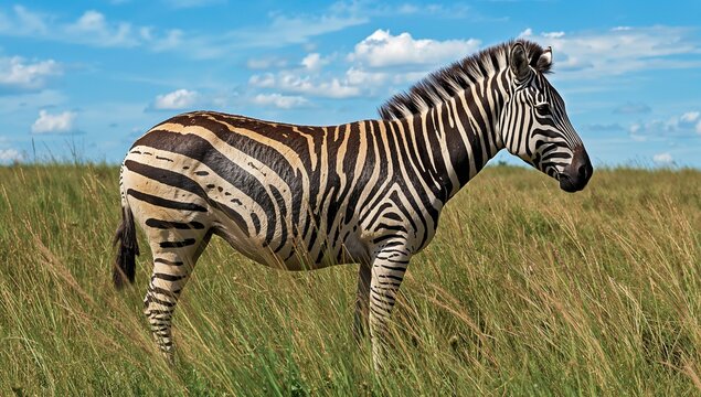 Zebra in a grassy landscape, showcasing natural wildlife habitat