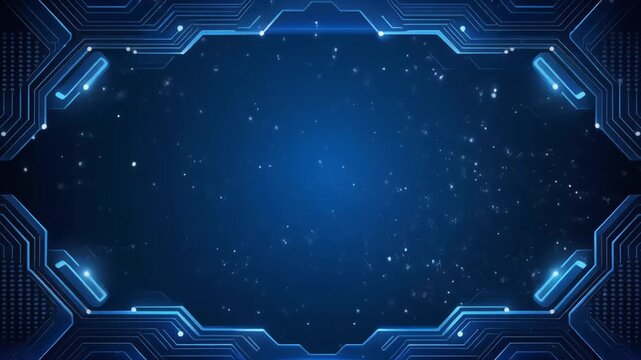 A futuristic digital frame with glowing blue circuit board elements and a starry background, ideal for technology presentations or sci-fi themes. - Powered by Adobe