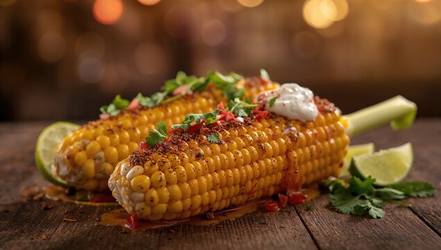Grilled corn on the cob featuring Mexican flavors, fiber-dense choice