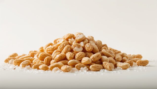 Close-up of a pile of salted peanuts, protein-rich snack choice - Powered by Adobe
