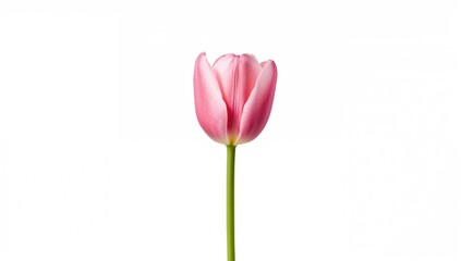 Pink tulip against a white backdrop, ideal for floral-themed designs