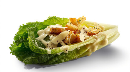Fresh Delicious Caesar Salad Close Up Still Life Food Photography. Generative AI.