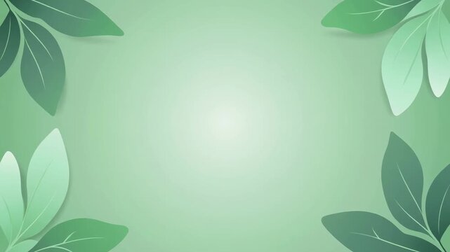 A serene, artistic illustration presents a soft green gradient background adorned with stylized, delicate leaves in each corner, creating a tranquil design.