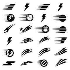 Collection of Speed Icons Lightning Bolts, Meteors, and Motion Trails