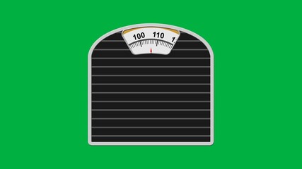 animated bathroom weight scale rotates from 0 to 150 kg, animation footage video on alpha channel(transparent) background.