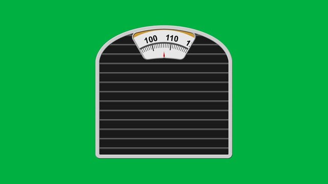 animated bathroom weight scale rotates from 0 to 150 kg, animation footage video on alpha channel(transparent) background.
