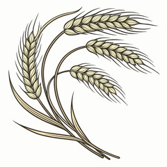 A stylized illustration of three golden wheat stalks with leaves on a white background