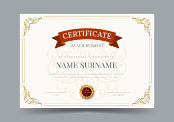 Elegant and luxurious certificate template with badge. Awards diploma background