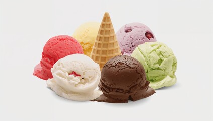 Colorful ice cream scoops including strawberry, vanilla, blueberry, chocolate, and mint, a fiber-dense choice
