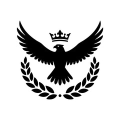 Falcon Emblem Elegant Black Silhouette with Crown and Laurel Wreath, Symbol of Strength and Prestige