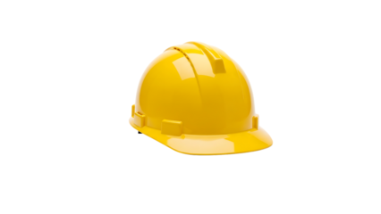 Yellow hard hat safety equipment for construction workers isolated on a transparent background