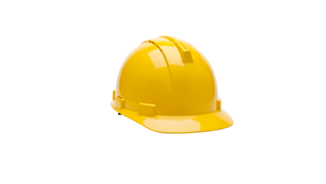 Yellow hard hat safety equipment for construction workers isolated on a transparent background - Powered by Adobe
