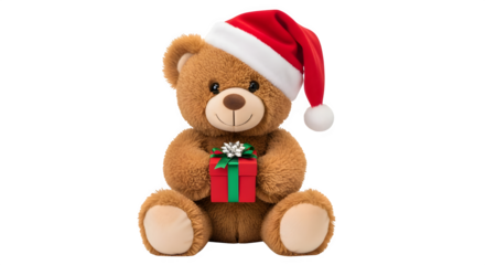 Charming Christmas teddy bear holding gift for holiday marketing needs