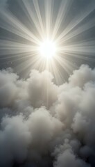 Bright Divine Light Sunburst Rays Breaking Through Dark Dramatic Clouds