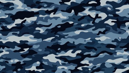Camouflage pattern backdrop, hexagonal repeat print in blue-grey tones, design element for urban-themed visuals