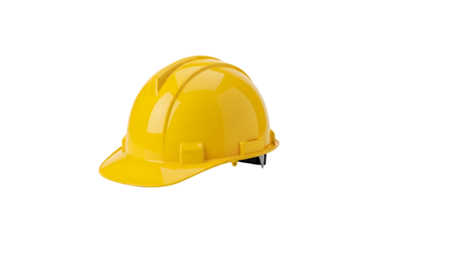 Yellow hard hat safety helmet for construction work isolated on a transparent background