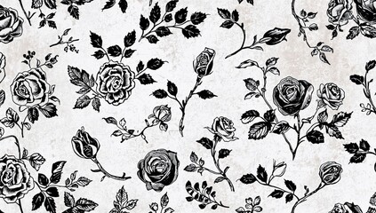 Vintage black and white roses pattern, suitable for editorial header background