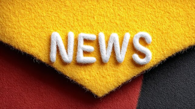 Yellow and black sign that says news. The sign is made of fuzzy material and has a red background