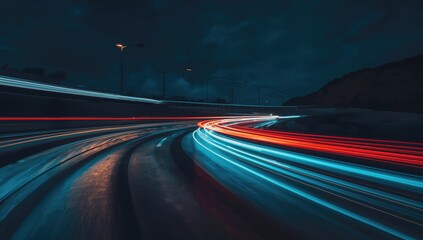 Fast-moving vehicles on a nighttime road, emphasizing safety risks of high-speed travel