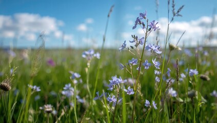 Delicate Blue Blossoms Blooming in a Spring Field, seasonal change