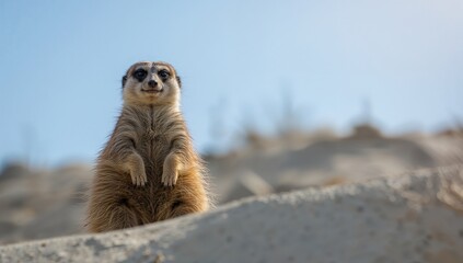 Meerkat resting on a sandy mound, showcasing its natural habitat and alert posture