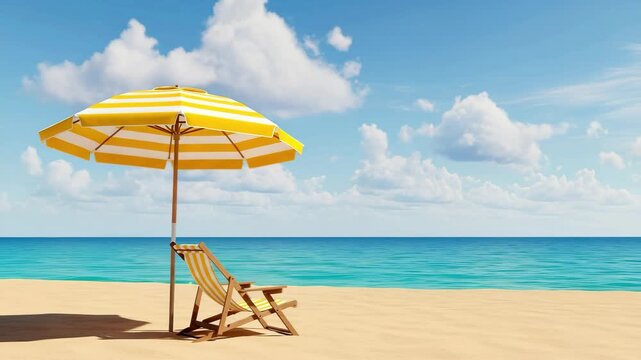 Tropical Beach Relaxation: Sun, Sand, and Serenity Under a Yellow Umbrella