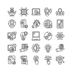 Technology icon set collection. Containing services, operation, program, efficiency, profit, touch, agreement.Line vector icons collection