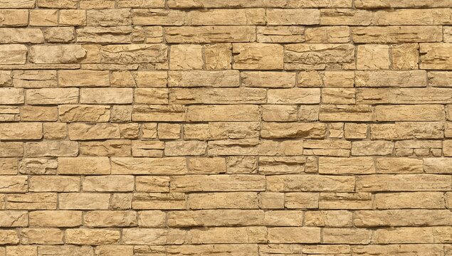 Stone wall texture flat lay, natural yellow orange brown brick background for UI backdrop
