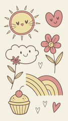 Cute Colourful Hand Drawn Doodle Icons | Cartoon Vector Elements,Cute Colourful Hand Drawn Doodle Icons | Cartoon Vector Elements .