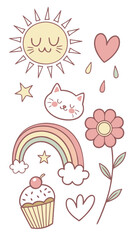 Cute Colourful Hand Drawn Doodle Icons | Cartoon Vector Elements.